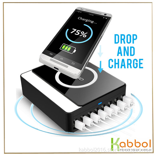 60W/12A 5V QI Wireless Charger Charging Pad +USB Charger 8 Port Fast USB Desktop Charger